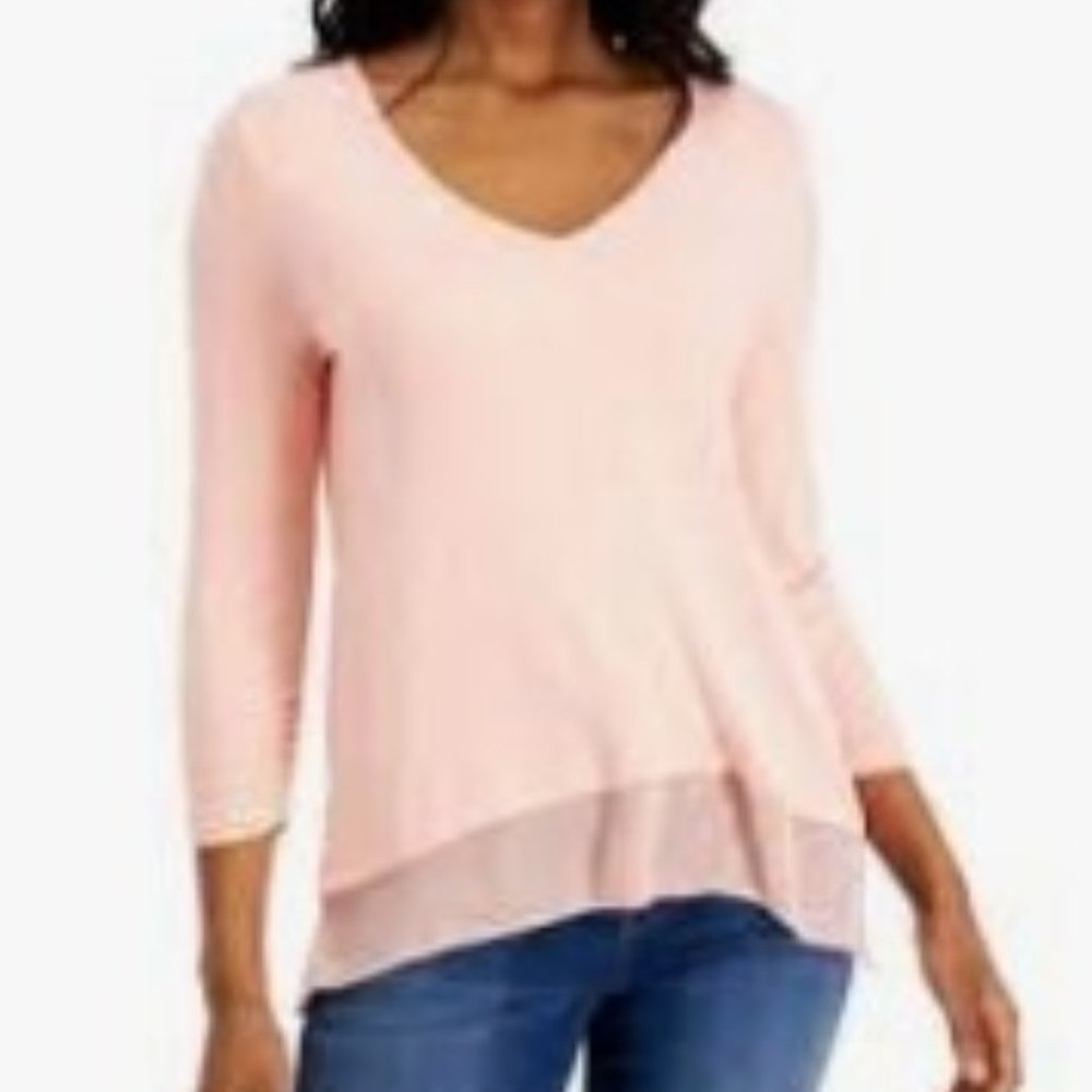 NWT Women's Style & Co Chiffon Hem V-Neck Top